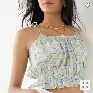 NWOT Jcrew Organic cotton ruffle-waist tank in Liberty® Lodden fabric crop top